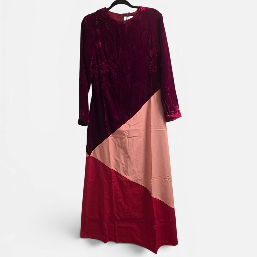 Tuckernuck Silk Blend Velvet Colorblock Red Long Sleeve Maxi Dress Women Med